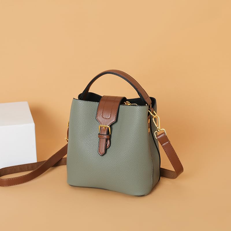 Trendy PU Leather Bucket Handbag Spacious Soft Shoulder Bag with Detachable Adjustable Strap3