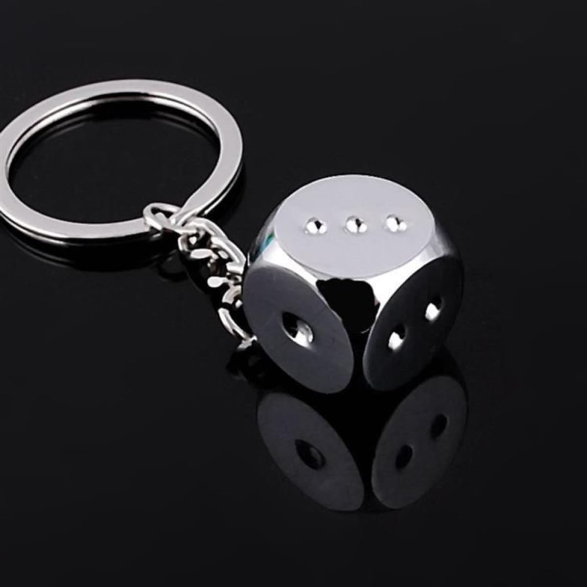 Silver Metal Dice Keychain Pendant for Car Key and Bag image 3