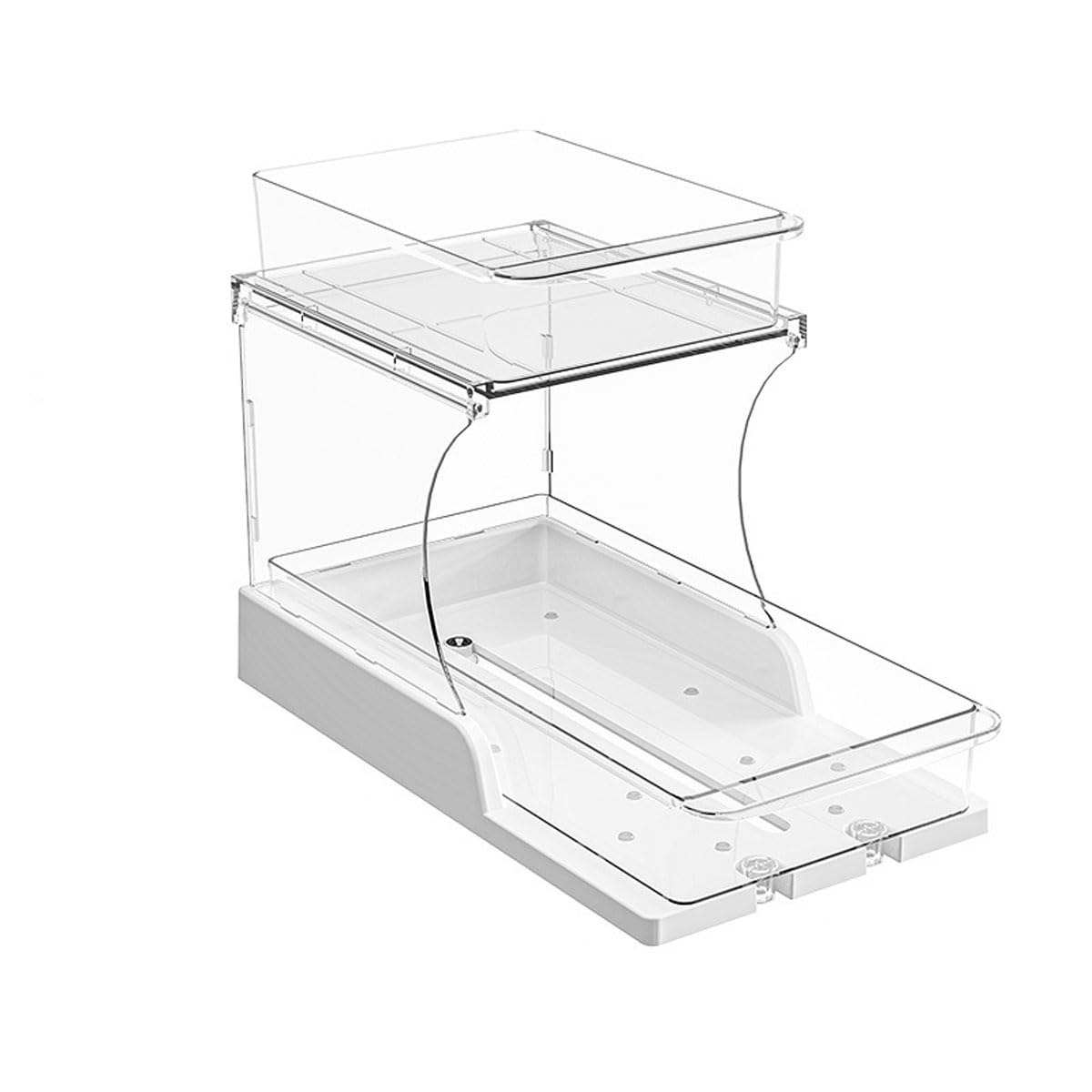 Clear 2 Tier Bathroom Organiser with Pull-Out Drawers, Rotating Countertop Storage Rack for Toiletries, Skincare, Vanity and Small Space Cabinet Organisation