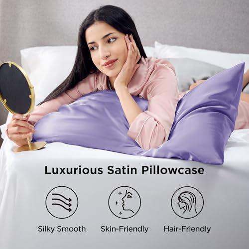 Image of Bedsure Satin Pillowcase for Hair and Skin Queen - Lilac Silky Pillowcase 2 Pack with Envelope Closure, Similar to Silk Pillow Cases, Gifts for Women Men, 20x30 Inches, 2pcs