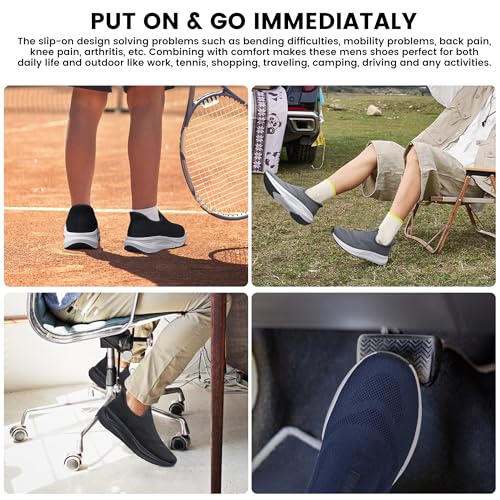 Men's Hands Free Slip On Walking Shoes Non Slip Laceless Lightweight Comfortable Casual Workout Tennis Sneakers Zapatos de Hombre Black Size 10.5