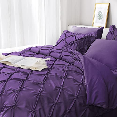 JOLLYVOGUE King Size Comforter Set 7 Pieces, Purple Bed in a Bag Comforter Set for Bedroom, Beddding Sets with Comforter, Sheets,Ruffled Shams & Pillowcases