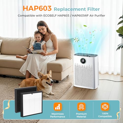 Image of 2 Pack HAP603 Replacement Filter for ECOSELF HAP603 / HAP603WF Air Purifier | 3-in-1 High-Efficient Filtration,H13 True HEPA High-Efficiency Activated Carbon Replacement Filter for Home Large Room