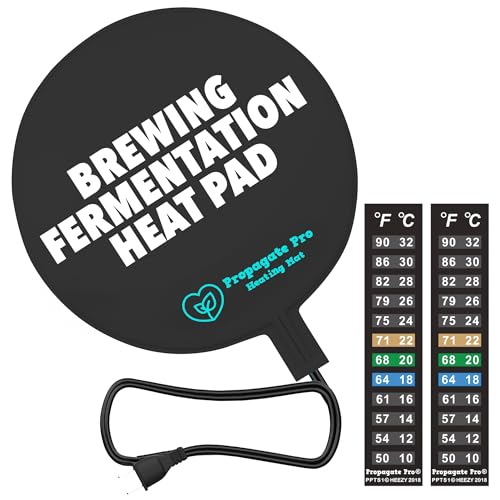 Brewing & Fermentation Heat Pad - 10" 12 Watts Sourdough Starter Warmer Mat, Beer & Wine Fermenting - Heating Mat for Kombucha Jar, Carboy, Glass Jar, Bucket, Fermentors with Heater Temp Strip (Black)