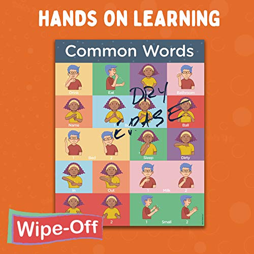 Sign Language Posters for Classroom - 2 Pack Includes Everyday and Commonly Used Words Sign Language Charts for Kids. ASL Posters for Classrooms 16x20 inches, Dry Erase School Supplies