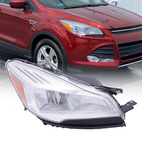 Carlaihu For 2013 2014 2015 2016 Ford Escape Halogen Headlight Headlamp Assembly Replaces FO2503309C Right Passenger Side Chrome Housing