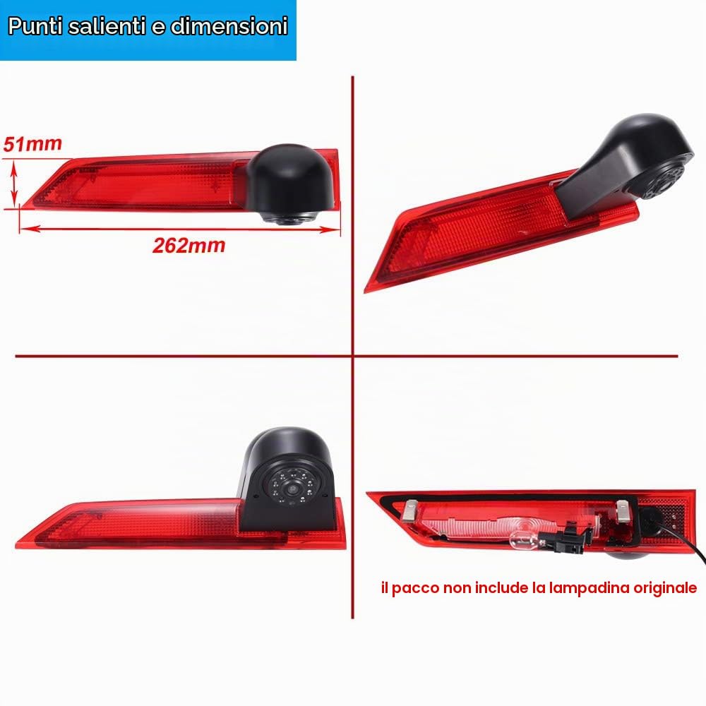 Luce freno HD telecamera posteriore con specchio da 7 pollici touch screen monitor retrovisore, furgone, visione notturna impermeabile, telecamera di ricambio per Ford Transit Custom 2012-2016