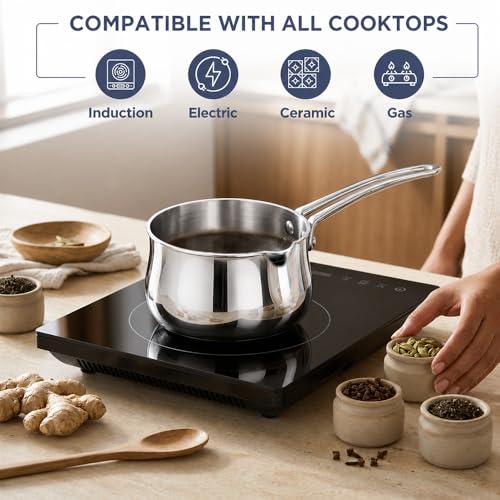 Image of Kraft Coffee Warmer Stainless Steel - 950 ml, 12 cm | Heavy Gauge Milk Warmer /Turkish Coffee Pot with Handle, Even & Fast Heating, Food Safe, Easy to Pour Durable Pot, Induction and Gas Compatible