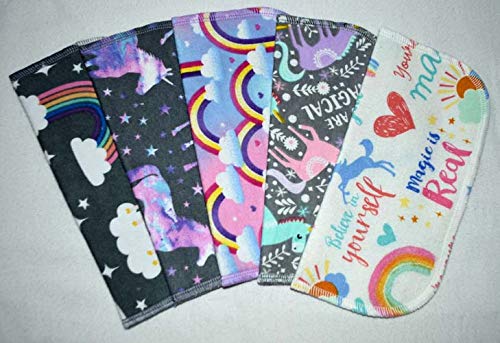 2 Ply Printed Flannel 8x8 Inches Set of 5 Little Wipes Unicorn Fantasy