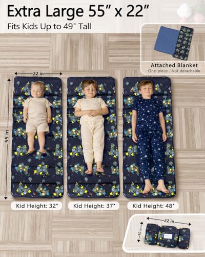 Image of Primlect Thickened Toddler Nap Mat with Removable Pillow and Minky Blanket, Extra Large 55''x35'' Sleeping Bag, Washable, Roll up, Perfect for Daycare, Preschool, Kindergarten, Boys and Girls