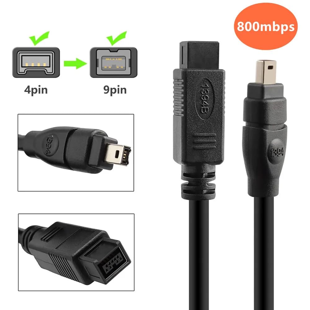 Cablepelado - Cavo FireWire 800 IEEE 1394b, due linguette a 4 pin, 1,8 m, colore: nero