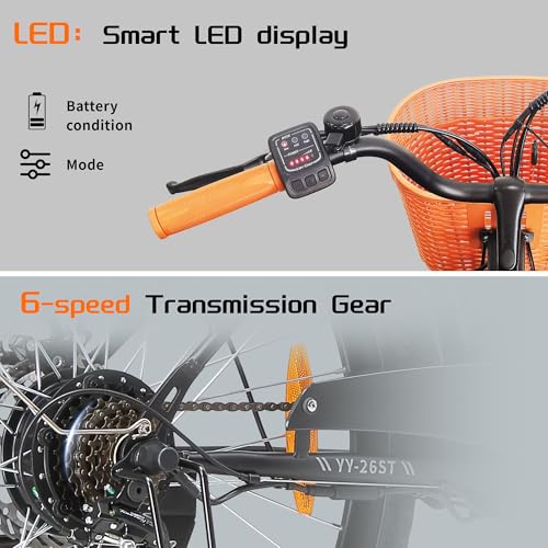 ttgo E Bike 26 Zoll, Elektrofahrräder für Herren Damen mit 36V 14,5AH Akku, Citybike bis zu 100KM Elektrofahrrad mit Korb, 25Km/h, YY-26ST (Schwarz)