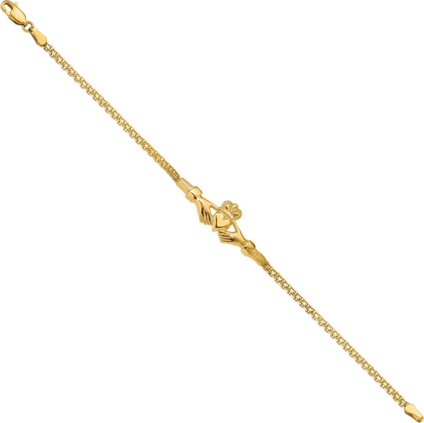 IceCarats 14K Yellow Gold Celtic 3mm Byzantine Chain Heart Claddagh Bracelet 7 inch, Polished, Textured For Her