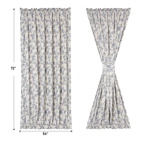 Image of Linen French Door Curtains Set of 2, Elegant Country Style Retro Orchids Front Door Curtain Dual Rod Pocket Tiebacks Included, 54 inch W x 72 inch L