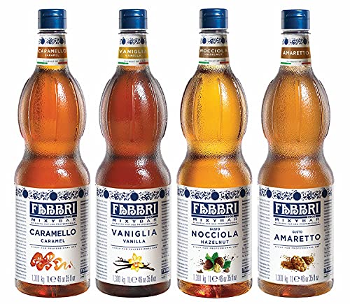 Fabbri Italian Flavoring Syrup, Variety Pack With Amaretto, Caramel, Hazelnut And Vanilla (Pack Of 4) 33.8 Ounce Bottles #TOP20
