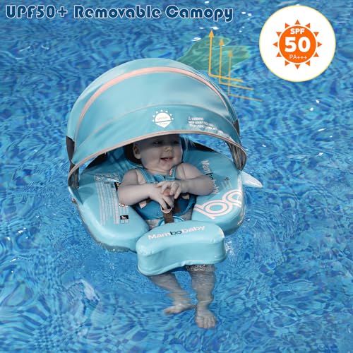 Image of Mambobaby Float with Removable UPF50+ UV Sun Protection Canopy, Infant Pool Float Swimming Float with Tail & Adjustable Safety Seat, Baby Floats for Pool Bathtub (Narwhal Green-K03NGCTLURBKMF01K03)