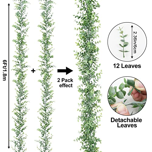 Dolicer 2 Packs Eucalyptus Garland, 12Ft Faux Eucalyptus Greenery Garland, Artificial Eucalyptus Leaves Vine, Fake Hanging Eucalyptus Garlands Wedding Backdrop Arch Wall Table Party Decor (Grey Green) #TOP3