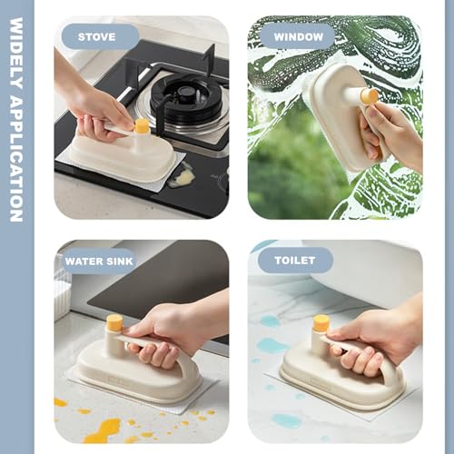 Image of Chchmu Disposable Cloth Cleaning Brush with 50 Pcs Replacement Cloths, ABS & Nylon Handle, Soft Bristles, White, For Kitchen, Bathroom, Window & Computer