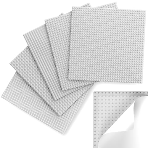 Image of Pokiiulk Classic Baseplates, Peel and Stick Base Plates for Building Bricks, Compatible with Major Brands, Self-Adhersive Base for Bricks 10 inch x 10 inch, 6 Pack Grey
