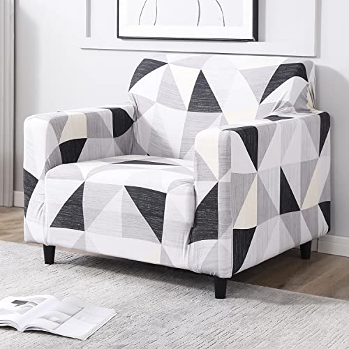 Image of HOKIPO Stretchable Elastic Couch Cover 1 Seater, Black Grey Geometric (NEW-AR-4093-D6)