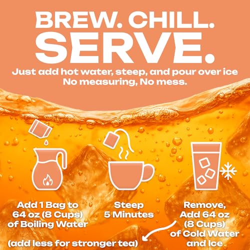 Image of Peach Iced Tea Bags Gallon | 10 Count Large Iced Tea Bags | Makes 10 Gallons | Juicy Crisp Peach Flavor | | Easy Brew Pitcher