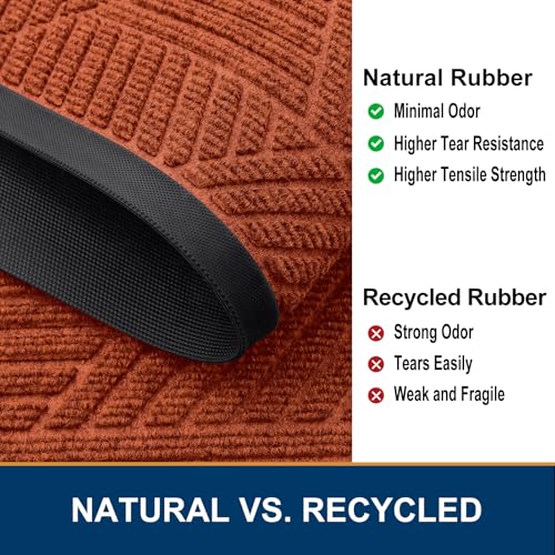 Image of Smiry Front Door Mat Outside Entrance, Heavy Duty Sturdy Natural Rubber Doormat, Trap Dirt and Moisture, Easy Clean Low Profile Mats for Indoor Outdoor Entry, Irregular Triangle (29.5x17, BRN-Orange)