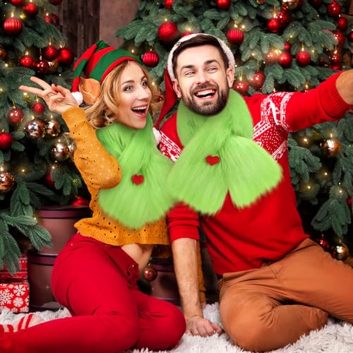 Geyoga Christmas Fuzzy Scarf Lime Green Christmas Fur Collar Scarf for Women Faux Fur Muffler Neck Shrug Pull Through Wrap Collar Neck for Xmas Winter Coat Dress Warmer Rectangle Fluffy3