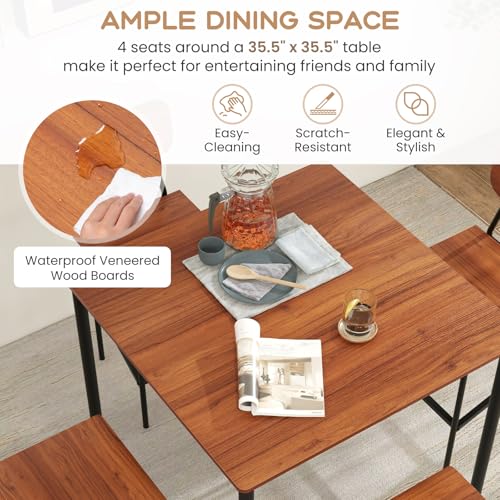 Image of Giantex 5-Piece Dining Table Set W /Counter Height Table & 4 Bar Stools, Industrial Kitchen Dining Table Set W /Footrest & Backrest, Space-Saving Dinette Set for Pub, Dining Room, Restaurant (Walnut)