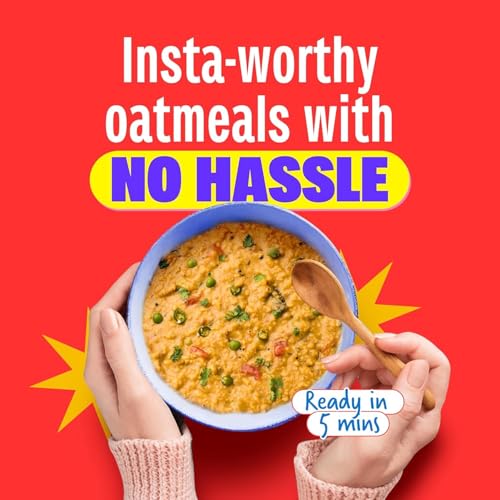 Image of Yogabar 26g High Protein Oats - Mums Masala, Korean Fire - Breakfast Cereal with Wholegrains, 26% Protein & No added sugar - Oats High Protein for Gym & Weight Management - Premium Protein Blend with Whey Protein Powder - with Goodness of Chia, Sunflower & Pumpkin Seeds & Probiotics for Absorption