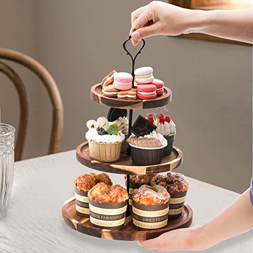 Elsjoy 3 Tier Cupcake Stand, Acacia Wood Dessert Serving Stand, Farmhouse Tiered Cake Stand Cupcake Tower For Wedding, Birthday, Tea Party, Black Crown #TOP2