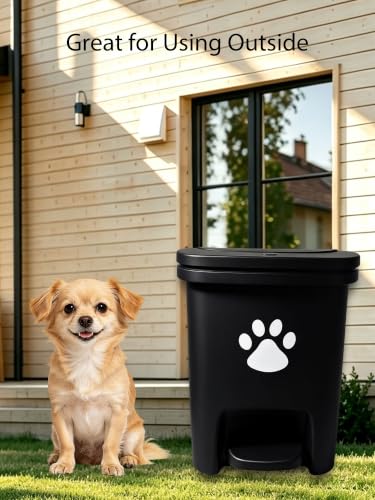Image of Dog Poop Trash Can Outside, Dog Waste Trash Can with Lid Pedal Odor Control for Outdoors - Black, with 40PCS Waste Bags