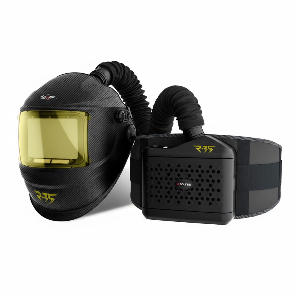 Solter HELLMET R-35 FLOW, pantalla automática con PAPR TH3P, visor 116×81 mm, DIN 4–8/9–13, caudal 170/200/230 L/min, 4+1 sensores, protección respiratoria activa para soldadura y amolado