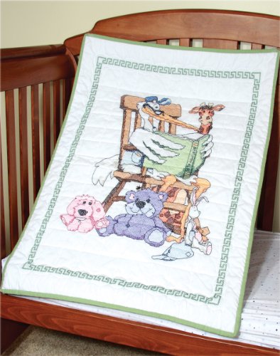 Fairway 92619 Baby Quilt, Reading Stork Design, 36 by 50-Inch, White