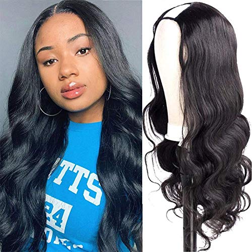 Amella Hair U Part Wig Body Wave Wigs 20 inch Brazilian Remy Human Hair Half Wig For Black Women U Shape Clip In Wig Body Wave U Part Wig Human Hair Extenions 150% Density Natural Black Color
