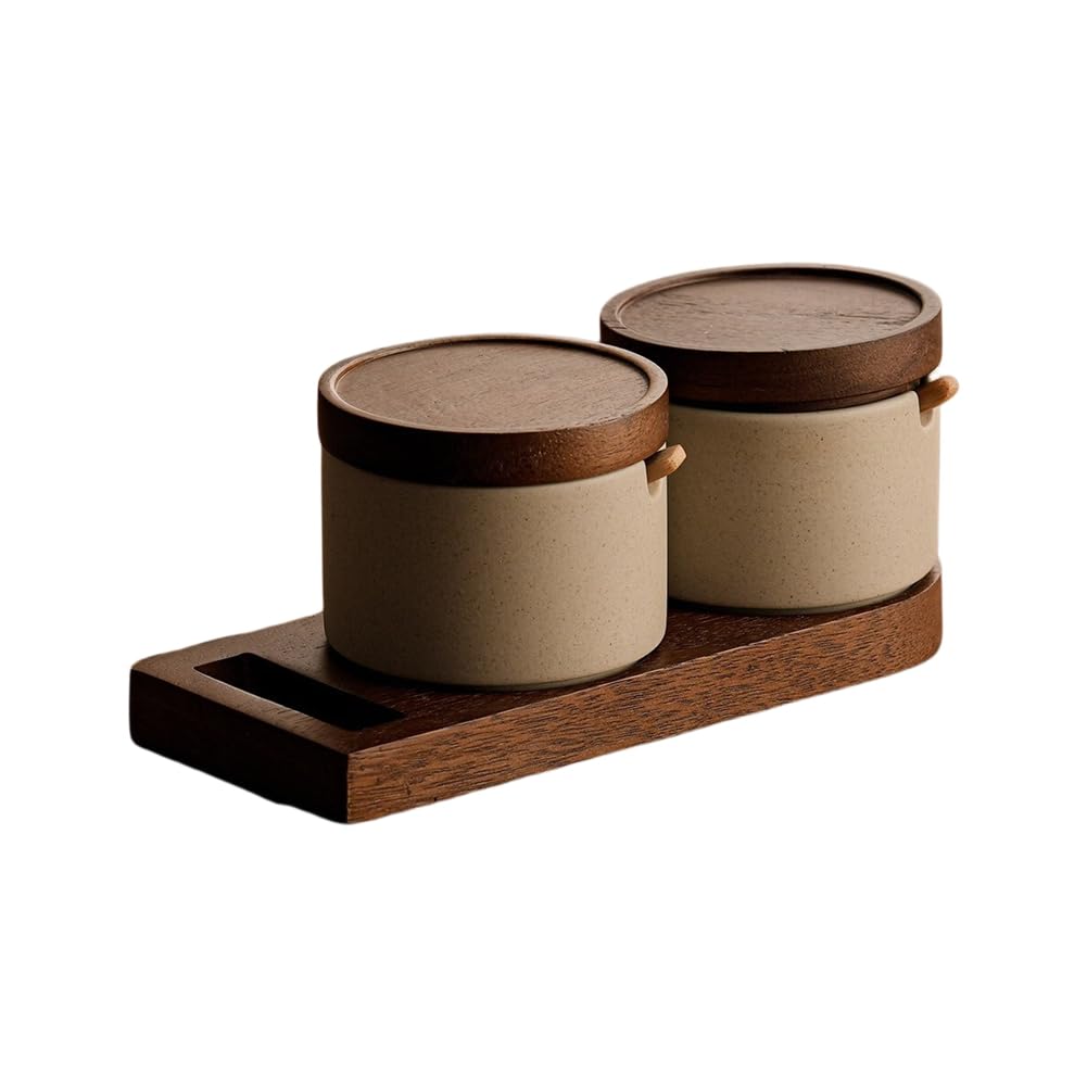 Hndhbfgrt Japanese Style Ceramic for Salt Pepper Chili Powder Storage Container Set Kitchen Clay Condiment Jars Ideal 2pcs