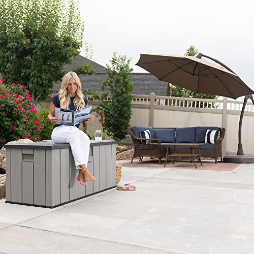 لايف تايم صندوق سطح بسعة 150 جالون (567.8 لتر)، 150.2 طول × 71.8 عرض × 70 سم ارتفاع، تخزين خارجي للحديقة والجراج وحمام السباحة، مقاوم للطقس مع غطاء ومقابض جانبية، ضمان محدود لمدة 10 سنوات، LFT-60362
