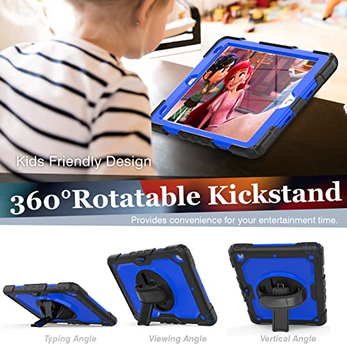SIBEITU Case Compatible with iPad 9th/8th/7th Generation with Screen Protector Pen Holder, iPad Case 10.2 Inch, Heavy Duty Protection Cover W/Stand Hand Shoulder Strap for iPad A2602 A2197