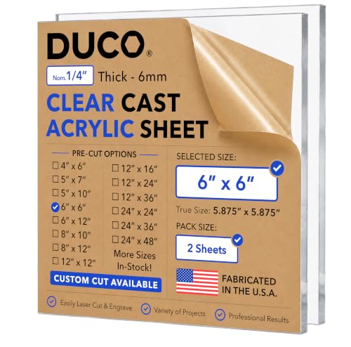 Image of Duco 1 /4 inch Clear Cast Acrylic Sheets, 6 inchx6 inch Plexiglass Sheets, 2 Pack