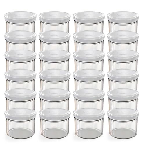 Oputec Lot de 24 bocaux de 230 ml avec couvercles à visser blancs – Parfaits pour les confitures, les confitures et plus encore, petits bocaux avec...