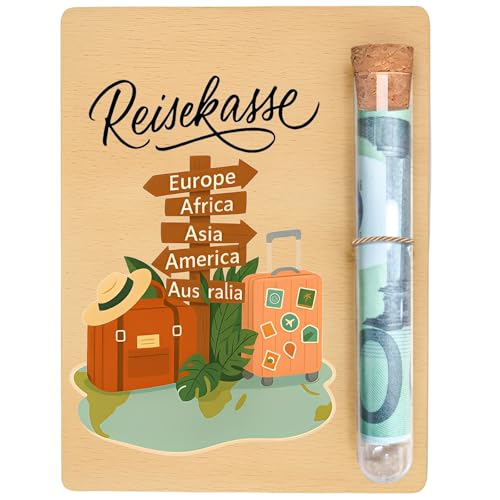 Urlaubskasse, Geldgeschenk Reise, Kreative Verpackung Für Geldgeschenke, Reisekasse Ideal Für Reiseliebhaber, 2-Teiliges Set Mit Holzplatte Und Reagenzglas