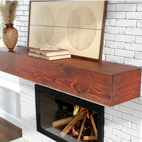 Image of Fireplace Mantel - Floating Mantel Shelf, Wood Mantels for Over Fireplace, Wall-Mounted Mantels, Weight Capacity 60lbs, 60 X 9 X 6 inch, Brown