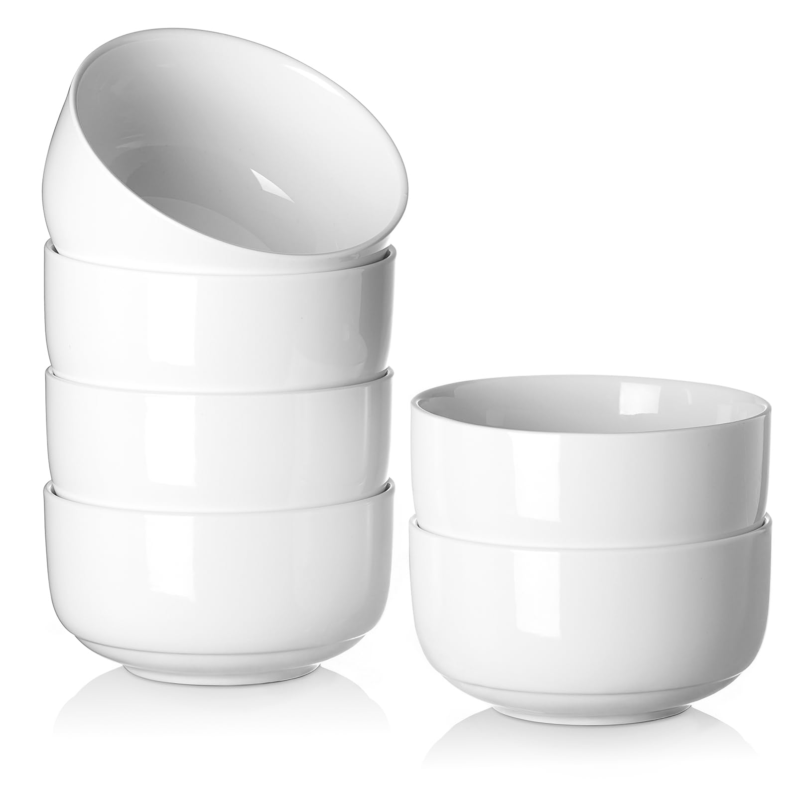 DOWAN Set de 6 Cuencos de Cereales, 650ml Tazones Desayuno, Boles para Aperitivos, Sopa, Paella, Arrozos, Postre, Helados, Picoteo, Vajilla de Porcelana, Apto para Microondas & Lavavajillas, Ø 13.3cm