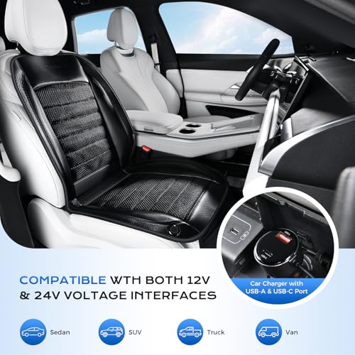 Image of Coverado Cooling Car Seat Cover, Ventilated Seat Cushion for Summer, Cooling Car Seat Pad with Dual Powerful Turbo Fans Universal Fit for Sedan SUV Truck Van, Black