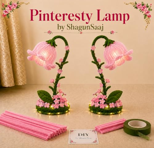 Image of ShagunSaaj Pipe Cleaner Flower Showpiece with LED DIY Kit for Adult & Kids Craft DIY, Aesthetic Home Decor, Office Desk Decor, Personalised Gifting, Non Withering Flowers (Rose Pink)