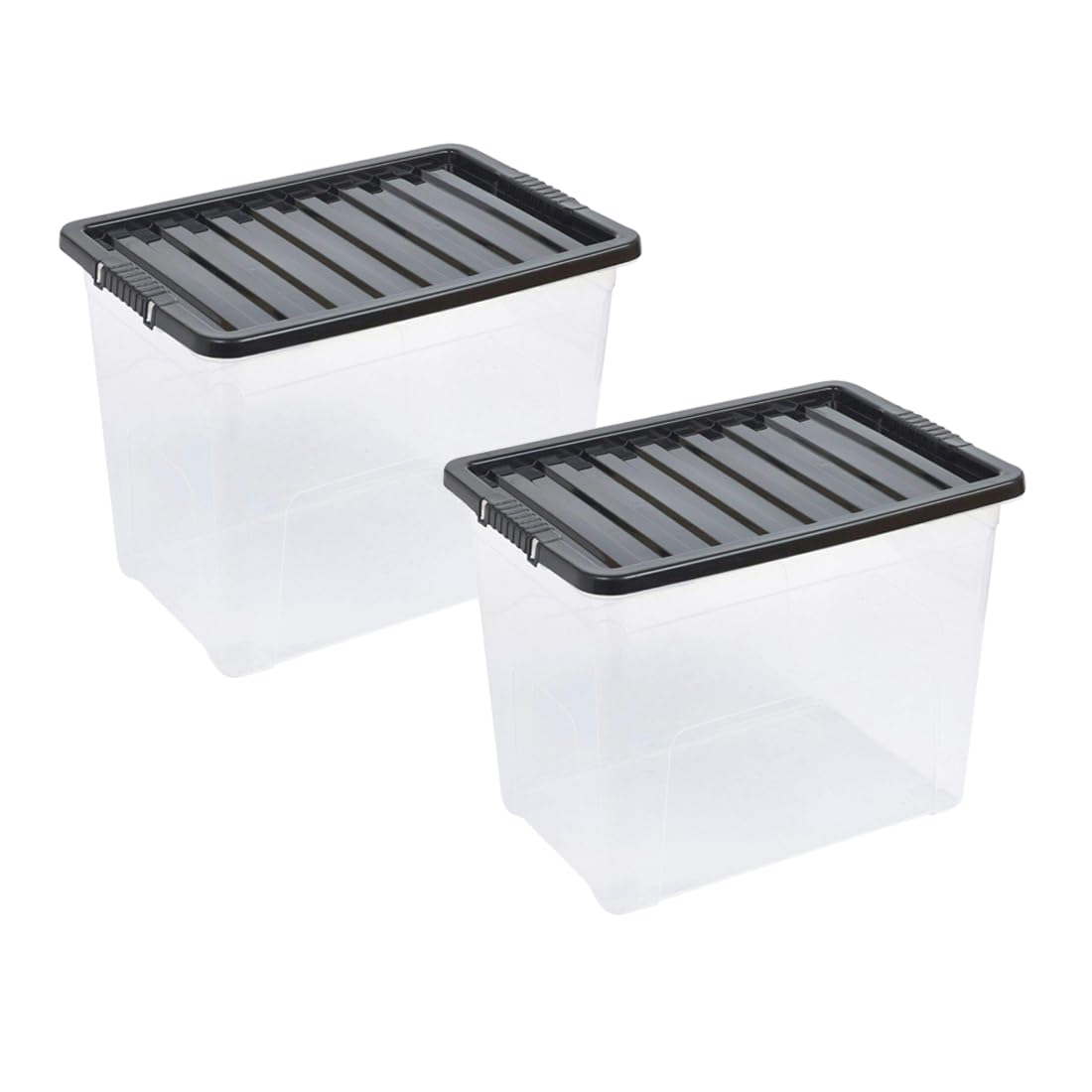 OptiProducts 80L Large Plastic Storage Box with Black Lid (Pack of 2)– Heavy Duty Stackable Container, Multipurpose Storage Bin for Home, Office, Garage & Clothes Organisation