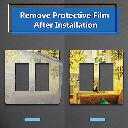 Image of LIDER Double Decorator Wall Plate, Impact Resistant, Plexiglass, Reflective Finish, Modern Upgrade, Screwless Light Switch /Outlet Cover, Mid-Size 2-Gang 4.88 inch x 4.92 inch, Acrylic, Mirror Glass Gold