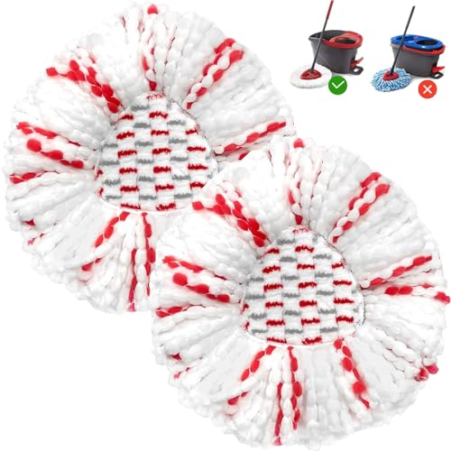 Image of 2 Pack Mop Heads Replacements - 40% More Cleaning Power, Spin Mop Heads Replacements for O Cedar Easy Wring 1-Tank System, Deep Cleaning, Microfiber and Machine Washable