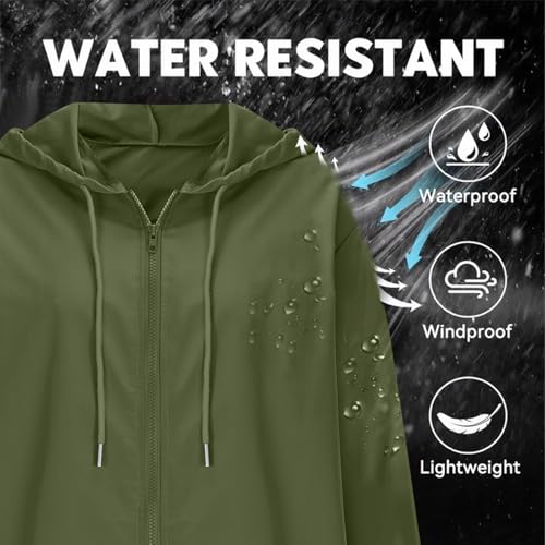 BUERCWS Women's Waterproof Raincoat Lightweight Hooded Rain Jacket Drawstring Windbreaker with Pockets for Outdoor womens rain jacket with hood Army Green S - image 8