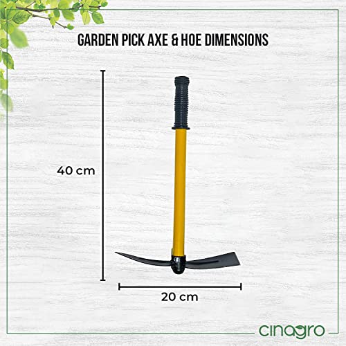 Image of Cinagro 16 inch Two-in-One Gardening Tool, Pick Axe & Hoe with Rubber Handle, Heavy-Duty Metal Gardening Tool (Black and Yellow)