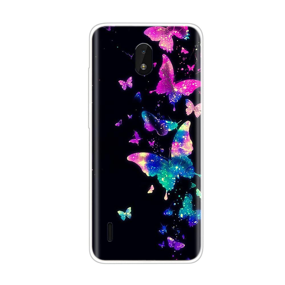 SEEYA Silicone Case for Nokia C01 Plus, Symphony Butterflies Design Transparent TPU Soft Flexible Cover Shockproof Bumper Thin Slim Mobile Phone Skin Shell for Nokia C01 Plus